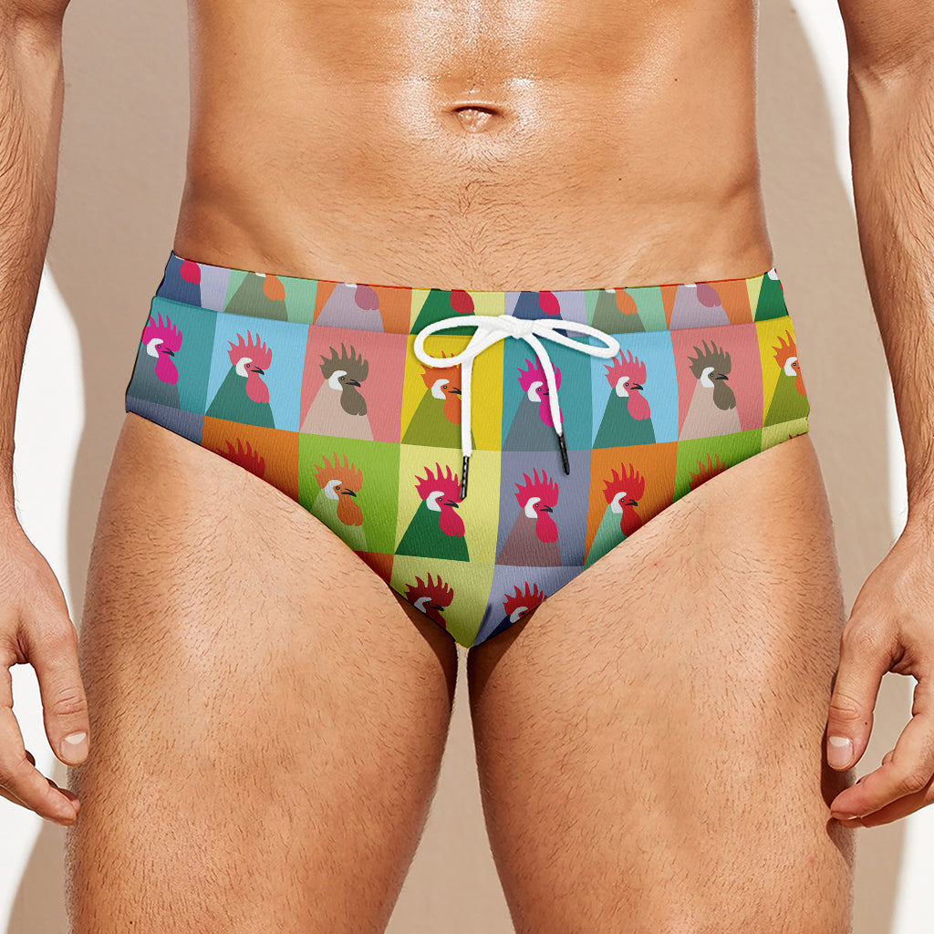 Colorful Rooster Pattern Print Men's Swim Briefs