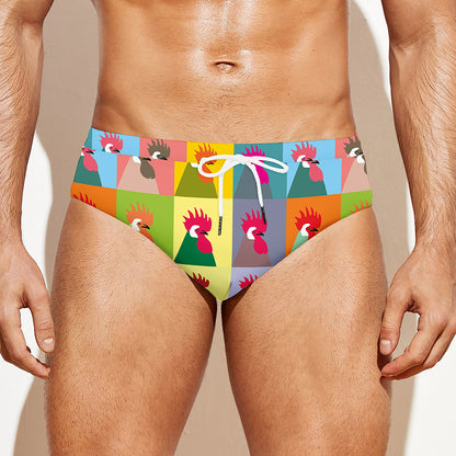 Colorful Rooster Pattern Print Men's Swim Briefs