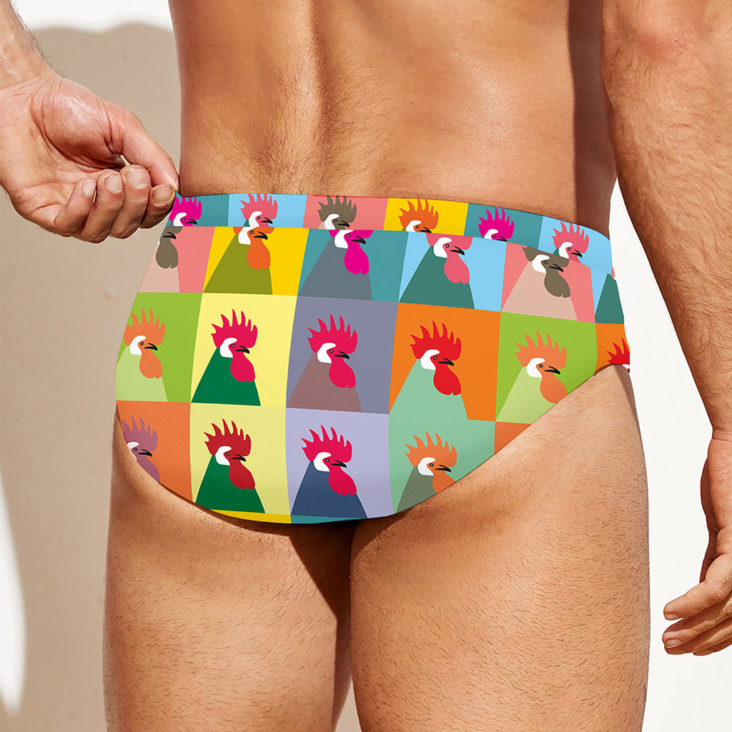 Colorful Rooster Pattern Print Men's Swim Briefs