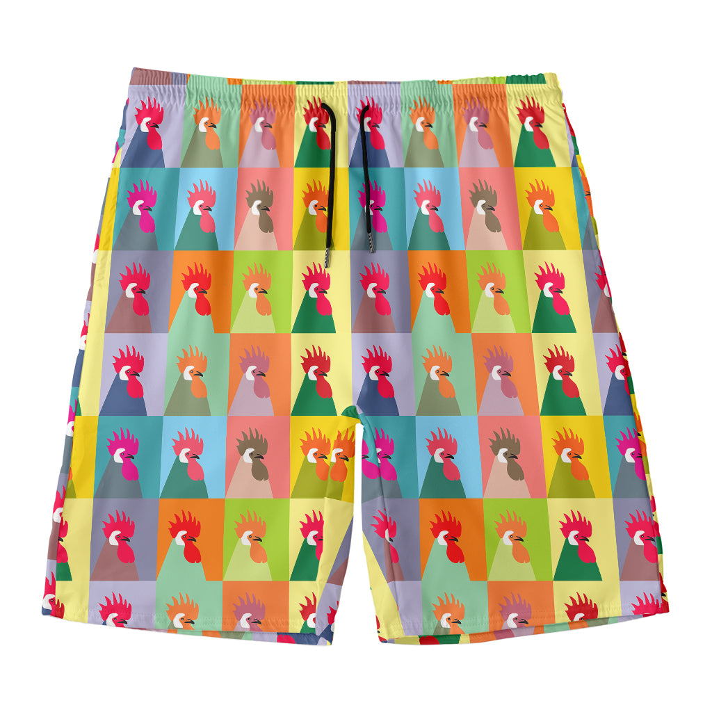 Colorful Rooster Pattern Print Men's Swim Trunks