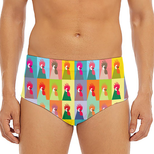 Colorful Rooster Pattern Print Men's Triangle Swim Briefs