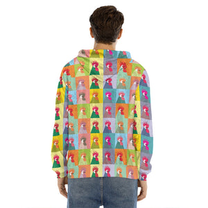 Colorful Rooster Pattern Print Men's Velvet Pullover Hoodie