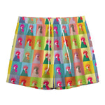 Colorful Rooster Pattern Print Mesh Shorts