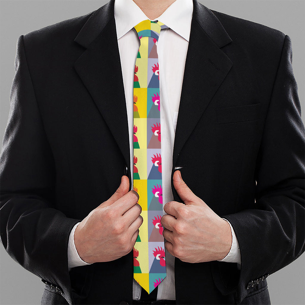 Colorful Rooster Pattern Print Necktie