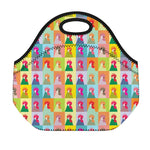 Colorful Rooster Pattern Print Neoprene Lunch Bag