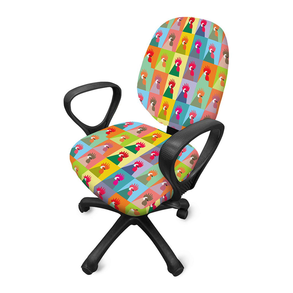 Colorful Rooster Pattern Print Office Chair Cover