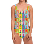 Colorful Rooster Pattern Print One Piece Swimsuit