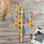 Colorful Rooster Pattern Print One Shoulder Bodysuit