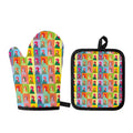 Colorful Rooster Pattern Print Oven Mitt And Pot Holder Set