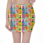 Colorful Rooster Pattern Print Pencil Mini Skirt