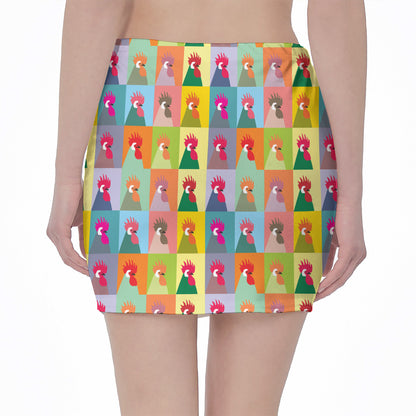 Colorful Rooster Pattern Print Pencil Mini Skirt