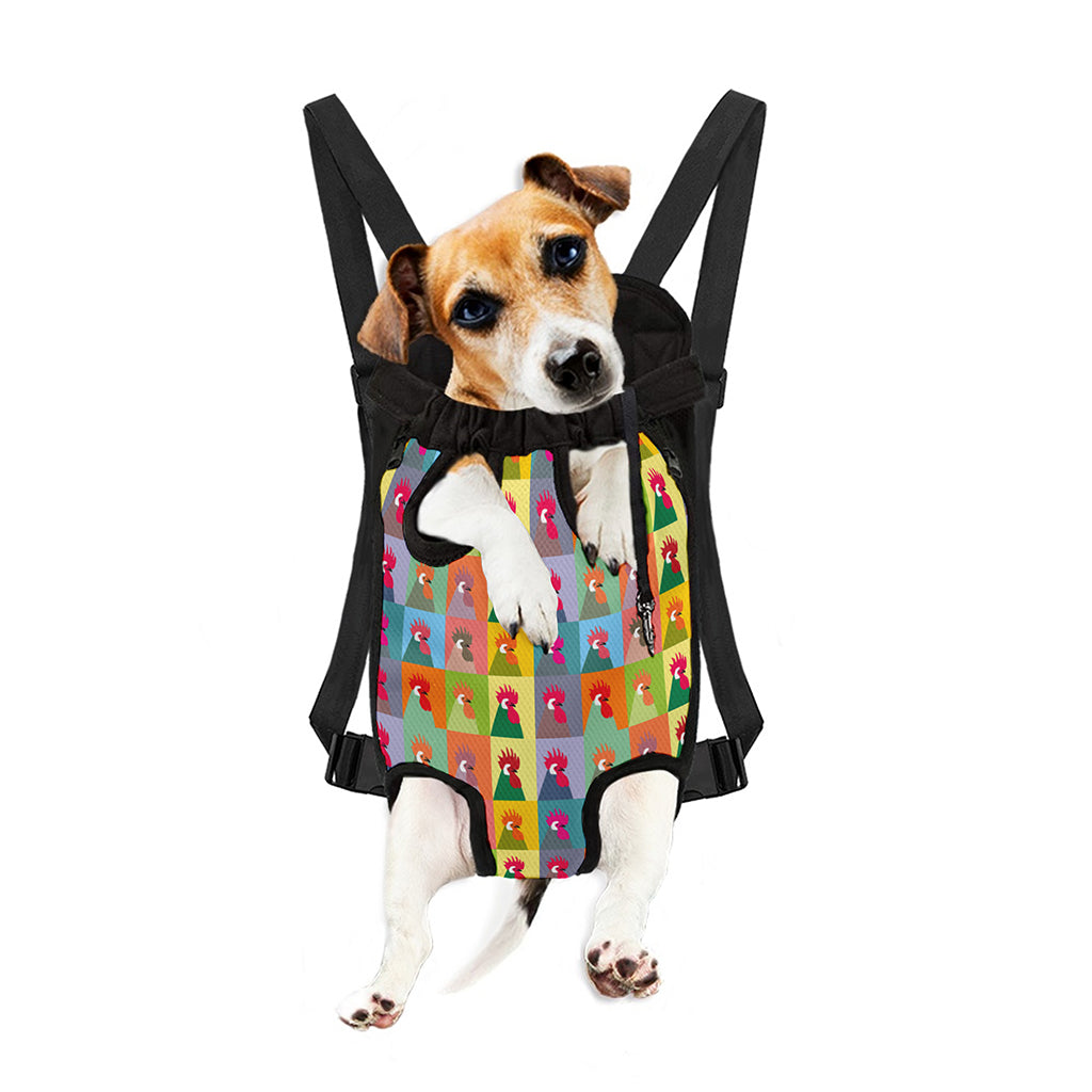 Colorful Rooster Pattern Print Pet Carrier Backpack