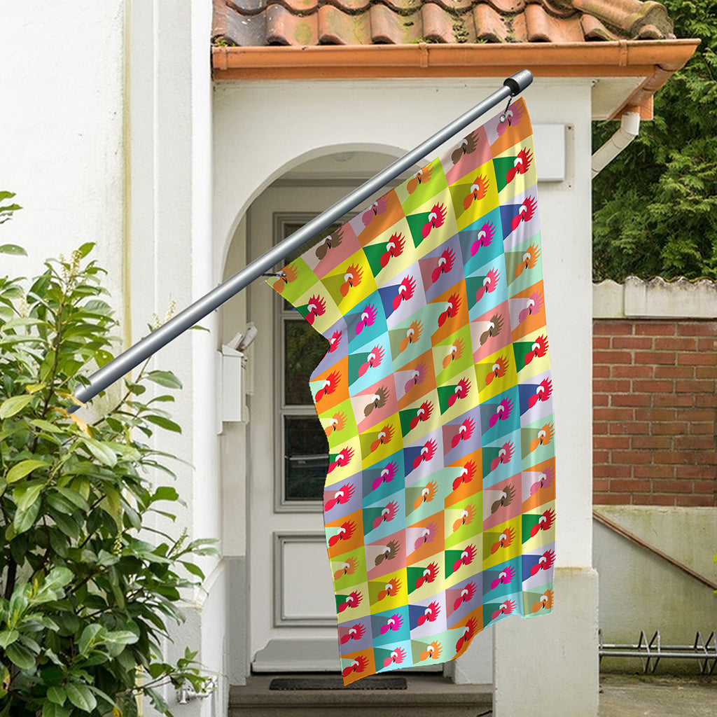Colorful Rooster Pattern Print Polyester Flag