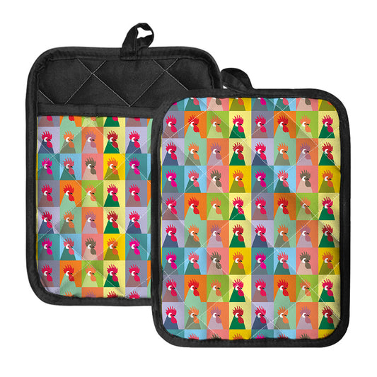 Colorful Rooster Pattern Print Pot Holders With Pocket
