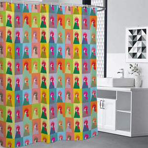 Colorful Rooster Pattern Print Premium Shower Curtain