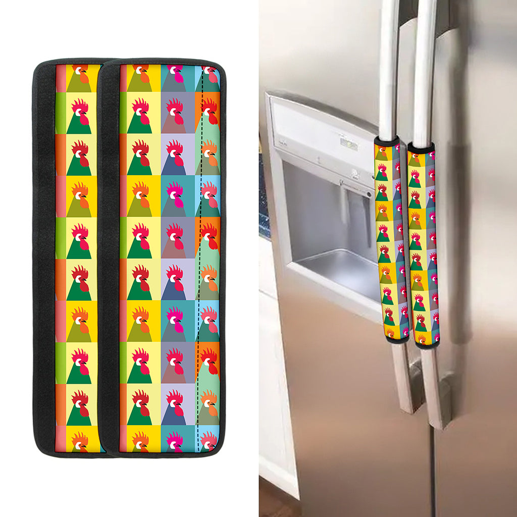 Colorful Rooster Pattern Print Refrigerator Handle Covers