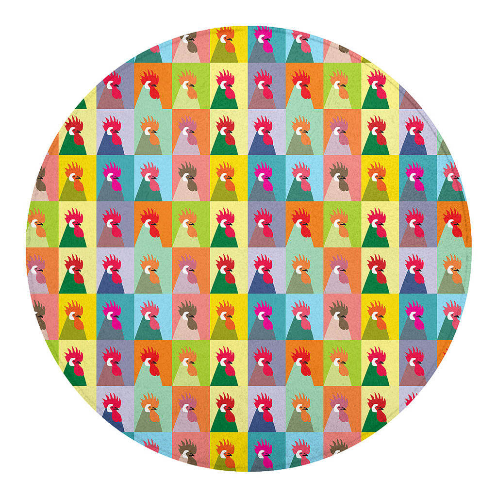 Colorful Rooster Pattern Print Round Blanket