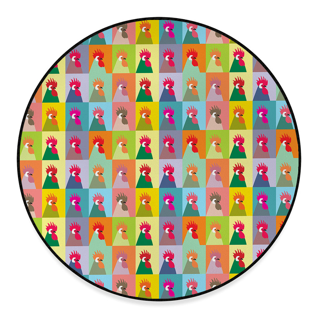 Colorful Rooster Pattern Print Round Floor Mat