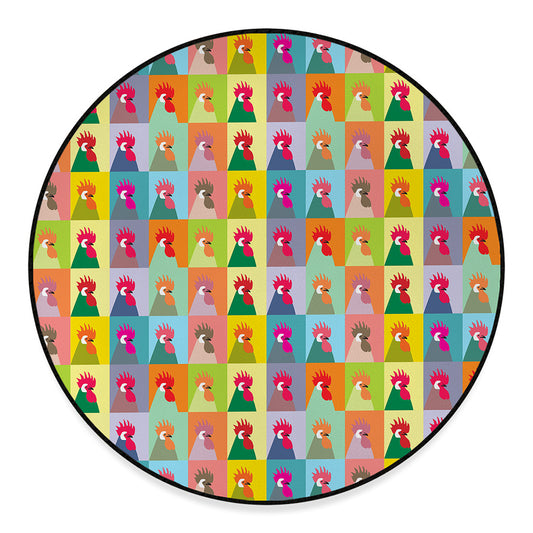 Colorful Rooster Pattern Print Round Floor Mat
