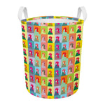 Colorful Rooster Pattern Print Round Laundry Basket