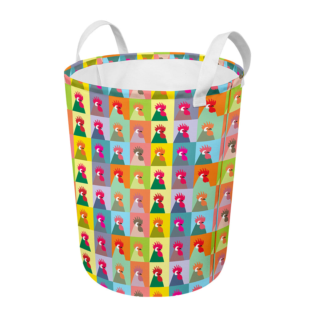 Colorful Rooster Pattern Print Round Laundry Basket