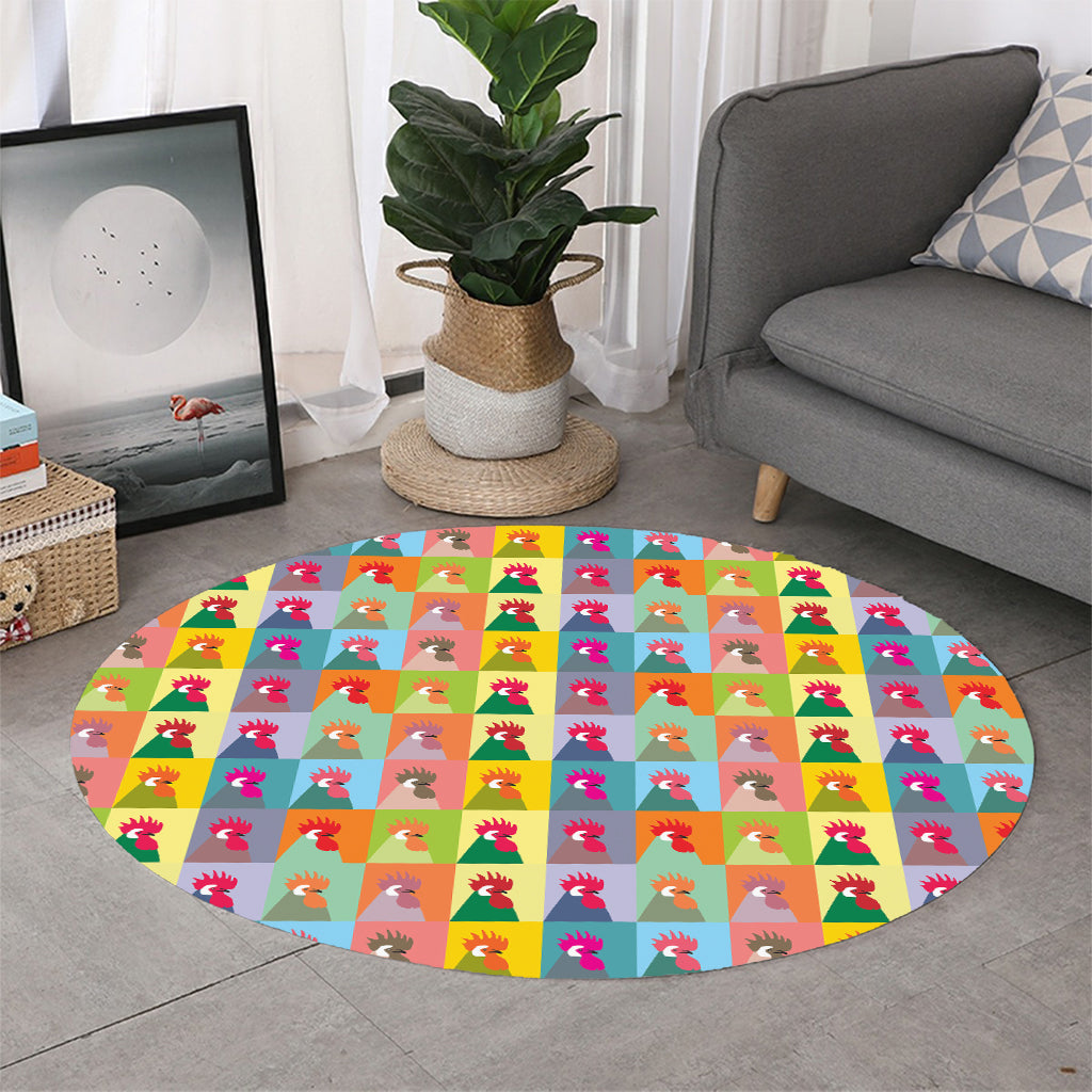 Colorful Rooster Pattern Print Round Rug