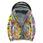 Colorful Rooster Pattern Print Sherpa Lined Zip Up Hoodie
