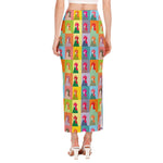 Colorful Rooster Pattern Print Side Slit Maxi Skirt