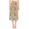 Colorful Rooster Pattern Print Side Slit Midi Skirt