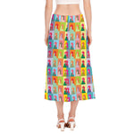 Colorful Rooster Pattern Print Side Slit Midi Skirt