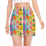 Colorful Rooster Pattern Print Side Slit Mini Skirt