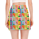 Colorful Rooster Pattern Print Side Slit Mini Skirt