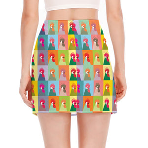 Colorful Rooster Pattern Print Side Slit Mini Skirt