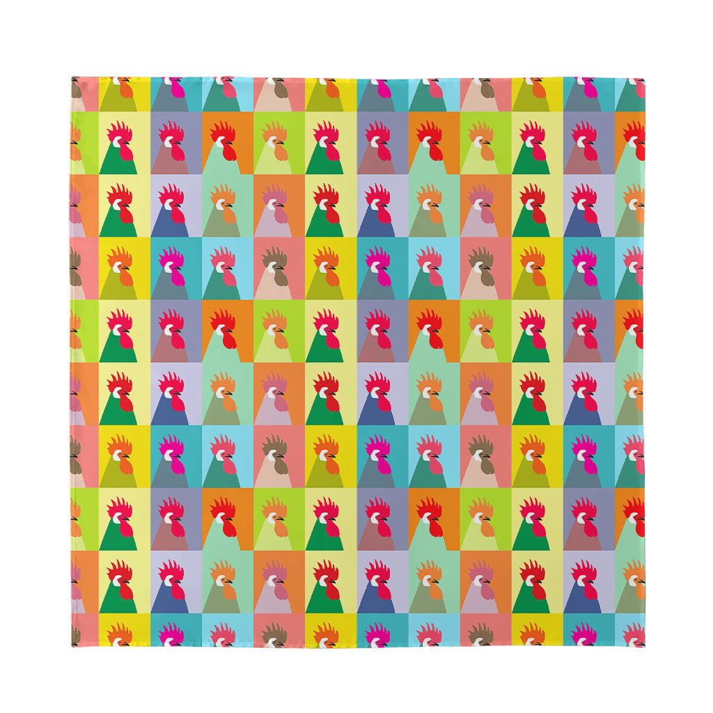 Colorful Rooster Pattern Print Silk Bandana