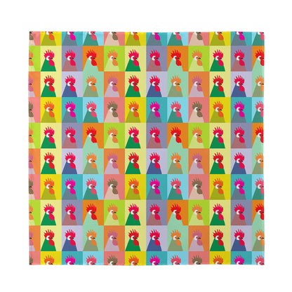 Colorful Rooster Pattern Print Silk Bandana