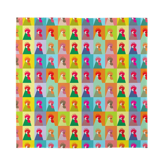 Colorful Rooster Pattern Print Silk Bandana