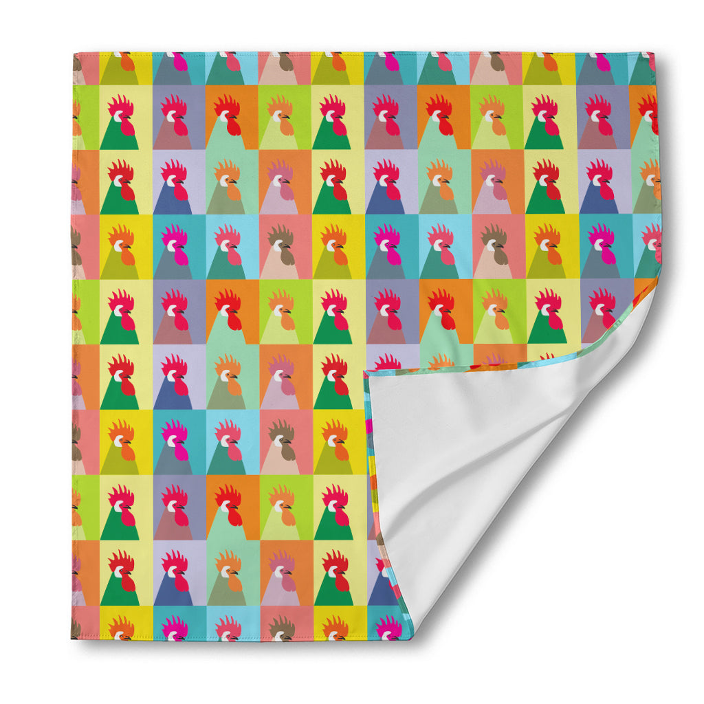 Colorful Rooster Pattern Print Silk Bandana
