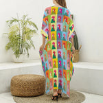 Colorful Rooster Pattern Print Silk V-Neck Kaftan Dress