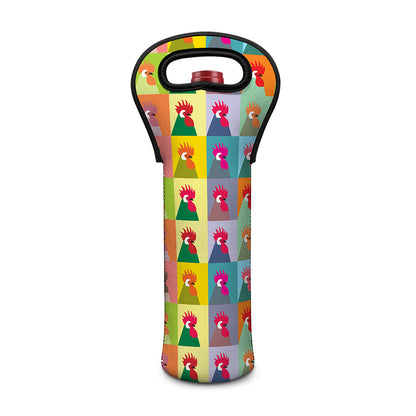 Colorful Rooster Pattern Print Single Neoprene Wine Tote