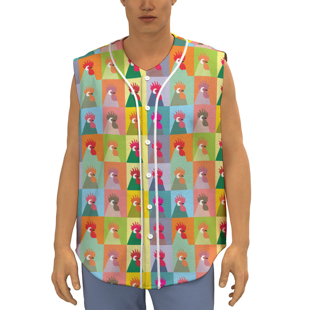 Colorful Rooster Pattern Print Sleeveless Baseball Jersey