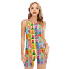 Colorful Rooster Pattern Print Sleeveless One Piece Swimsuit