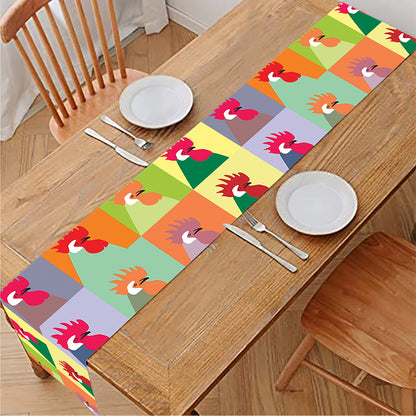 Colorful Rooster Pattern Print Table Runner