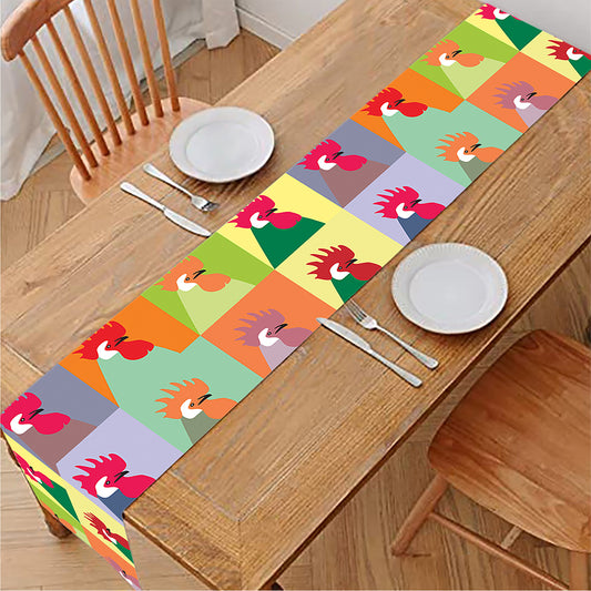 Colorful Rooster Pattern Print Table Runner