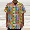 Colorful Rooster Pattern Print Textured Short Sleeve Shirt