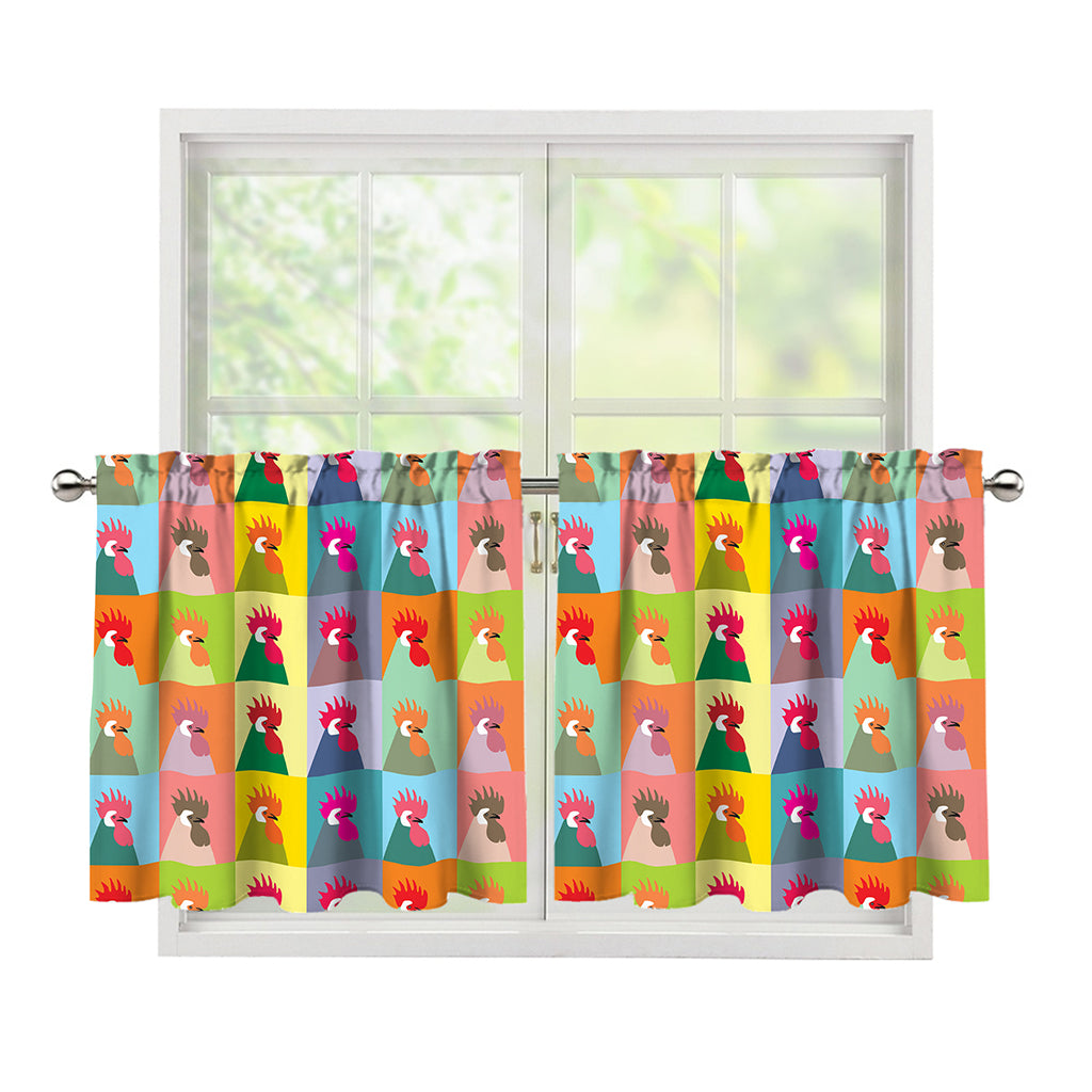 Colorful Rooster Pattern Print Tier Curtains