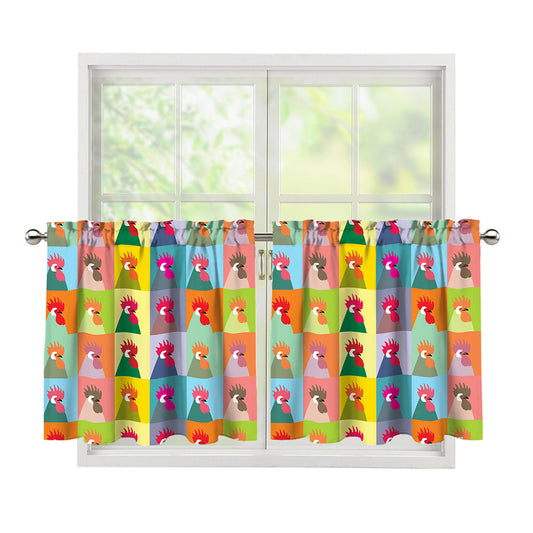 Colorful Rooster Pattern Print Tier Curtains