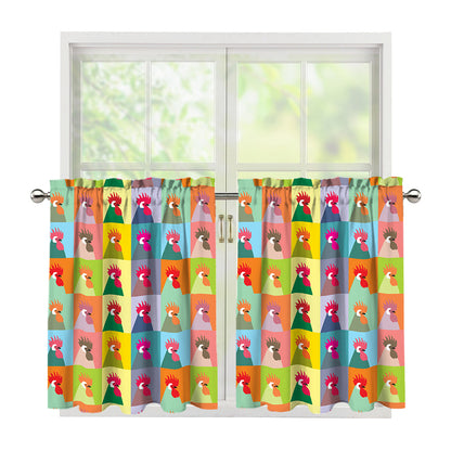 Colorful Rooster Pattern Print Tier Curtains