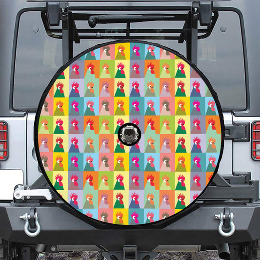 Colorful Rooster Pattern Print Tire Cover With Camera Hole