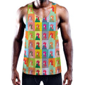 Colorful Rooster Pattern Print Men's Workout Tank Top