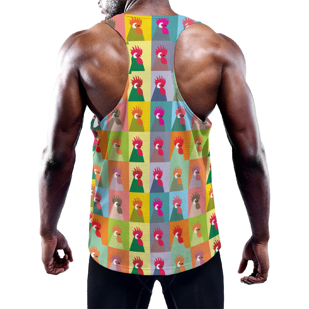 Colorful Rooster Pattern Print Training Tank Top